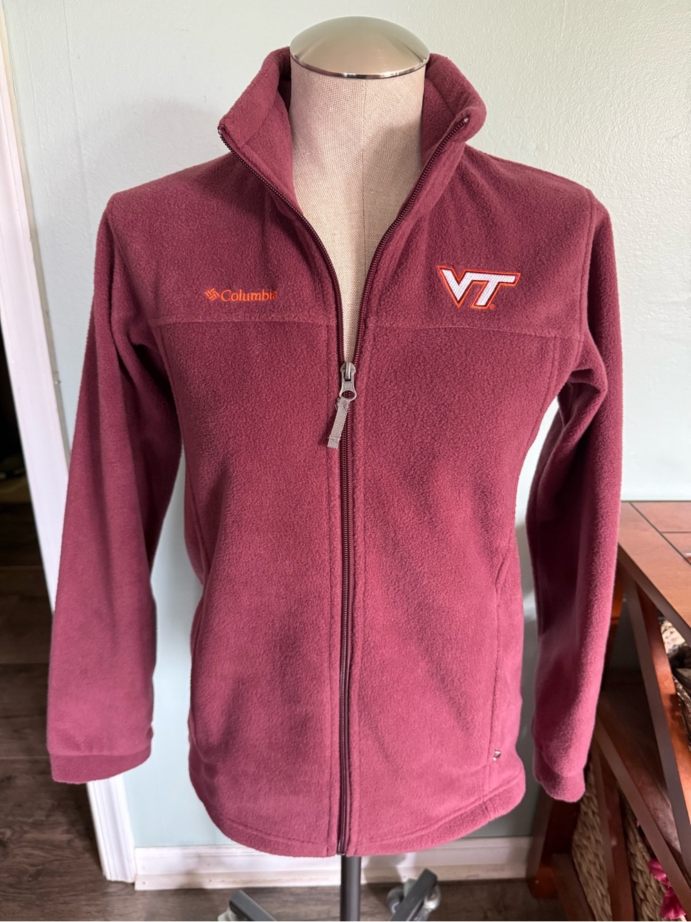 Columbia Virginia Tech Hokies Full Zip Maroon Fleece Jacket Size Large/14-16